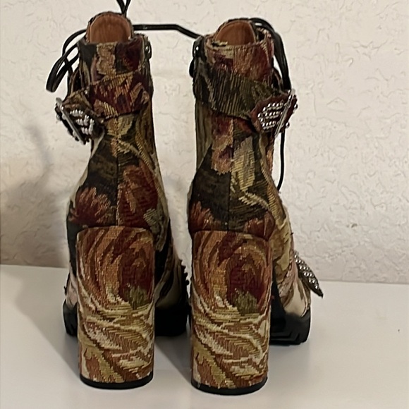 Jeffrey Campbell Lilith-2 Floral Fabric Stud Lace-up Zip Ankle Boots. Size 8M - Picture 7 of 10